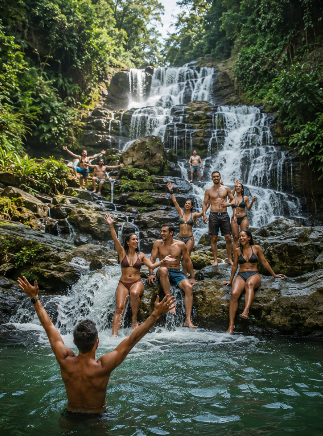 Natural waterfall pool surrounded by Colombian jungle